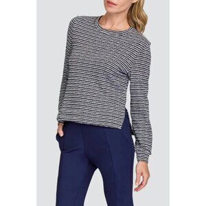 Tail Size L Black & White Viola Patterned Tweed Jacquard Long Sleeve Sweater Top